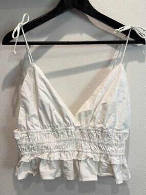 NWT Sim & Sam White 100% Cotton Ruffle Babydoll Cropped Top Size Large